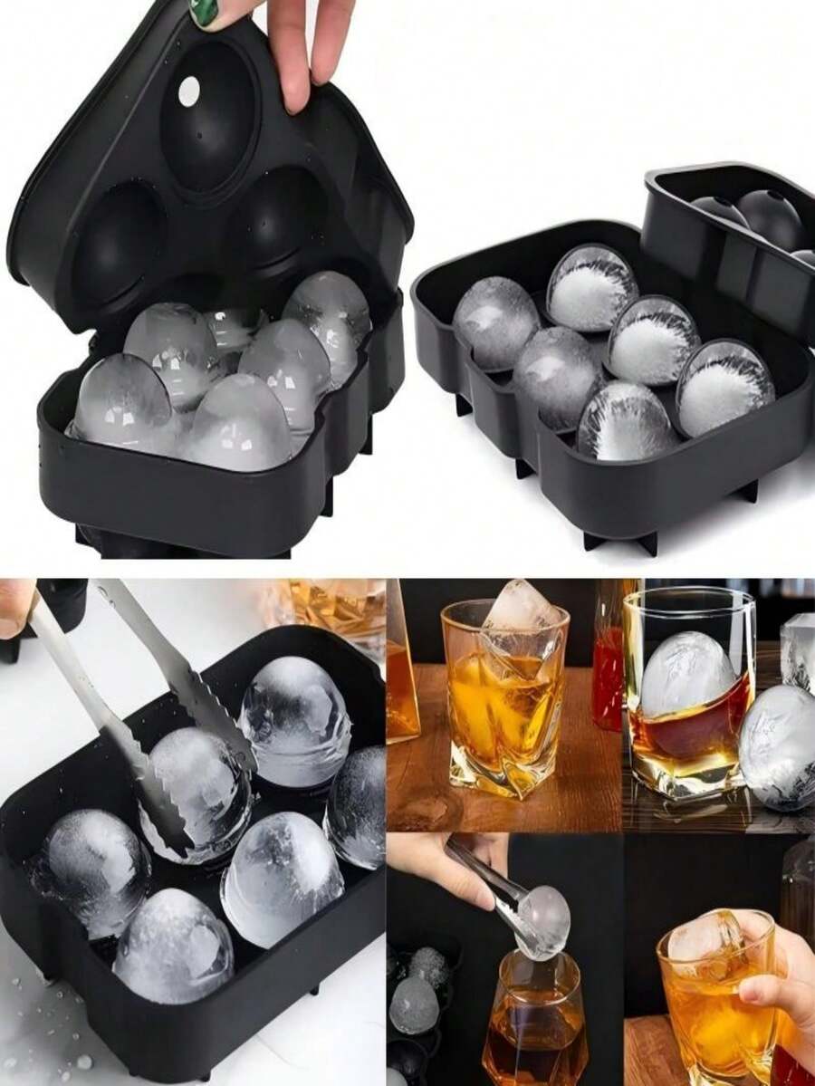 大號圓形矽膠冰塊模具,可重複使用,適用於 4/6/8 格冰球模具(黑色) - 彩色 - 查看 1