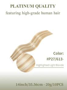 DNE HAIR 10片裝 100% 真人髮 無縫隱形黏貼式接髮 #P27/613 高光澤淺金色直髮 14-22英吋長度 絲滑順暢 健康厚髮尾 適合細髮女性日常使用與專業美髮沙龍使用 - SP27/613 - 查看 16