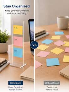 1pc Detachable Transparent Acrylic Memo Board Stand, Minimalist Vertical Desktop Message Display Rack, Sturdy Base Sticky Note & To-Do List Organizer, Suitable For Office, Home, Study, Back To School Decor - Multicolor - View 6