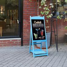 UNHO XL Vintage Wooden Chalkboard Message Board A Frame Pavement Sign With Shelf Coffee Bar Shop Party Wedding Display - Blue - View 3