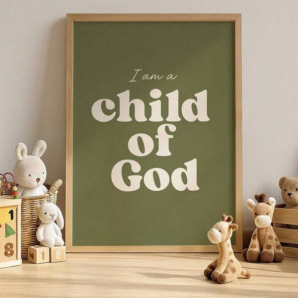 1pc I Am A Child Of God Christian Quotes Sage Green Wall Art Canvas Poster Prints Religious Faith Typography Painting Artwork Picture Giclee Print Living Room Bedroom Home Decors Unframed /Framed Or Wooden Hanging