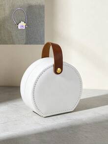 1pc/6pcs Portable Round Jewelry Storage Box With Handle, Multi-Compartment Interior, Soft Lining Anti-Scratch, Mini PU Leather Travel Jewelry Box, Compact Size, Suitable For Storing Rings, Earrings And Small Accessories - Multicolor - View 10