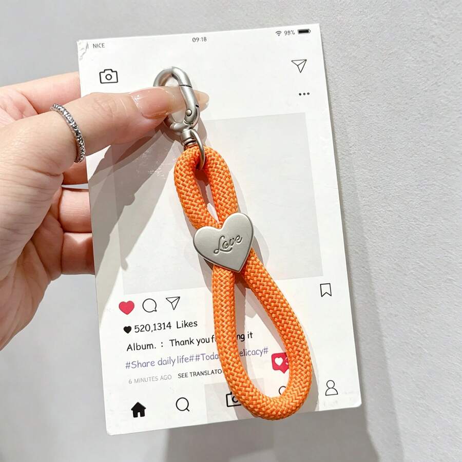Sac à main de navette polyvalent avec cœur rotatif en métal tressé, court et épais, multifonction, pendentif, chaîne de téléphone, porte-clés, cordon de téléphone anti-perte et anti-chute pour l'extérieur - Multicolore - Voir 1