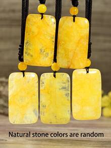 Yumfeel Boho Natural Citrine Rectangular Pendant Necklace Hand-Knitted.Unisex Boho Style.Perfect For Everyday And Holidays Wear.The Perfect Gift. - Yellow - View 5