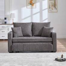 Multifunctional Fabric Sofa, Pull-Out Sleeper Sofa, Usable As A Sofa Or Bed, With Storage Pockets On The Armrests - Grey - View 6