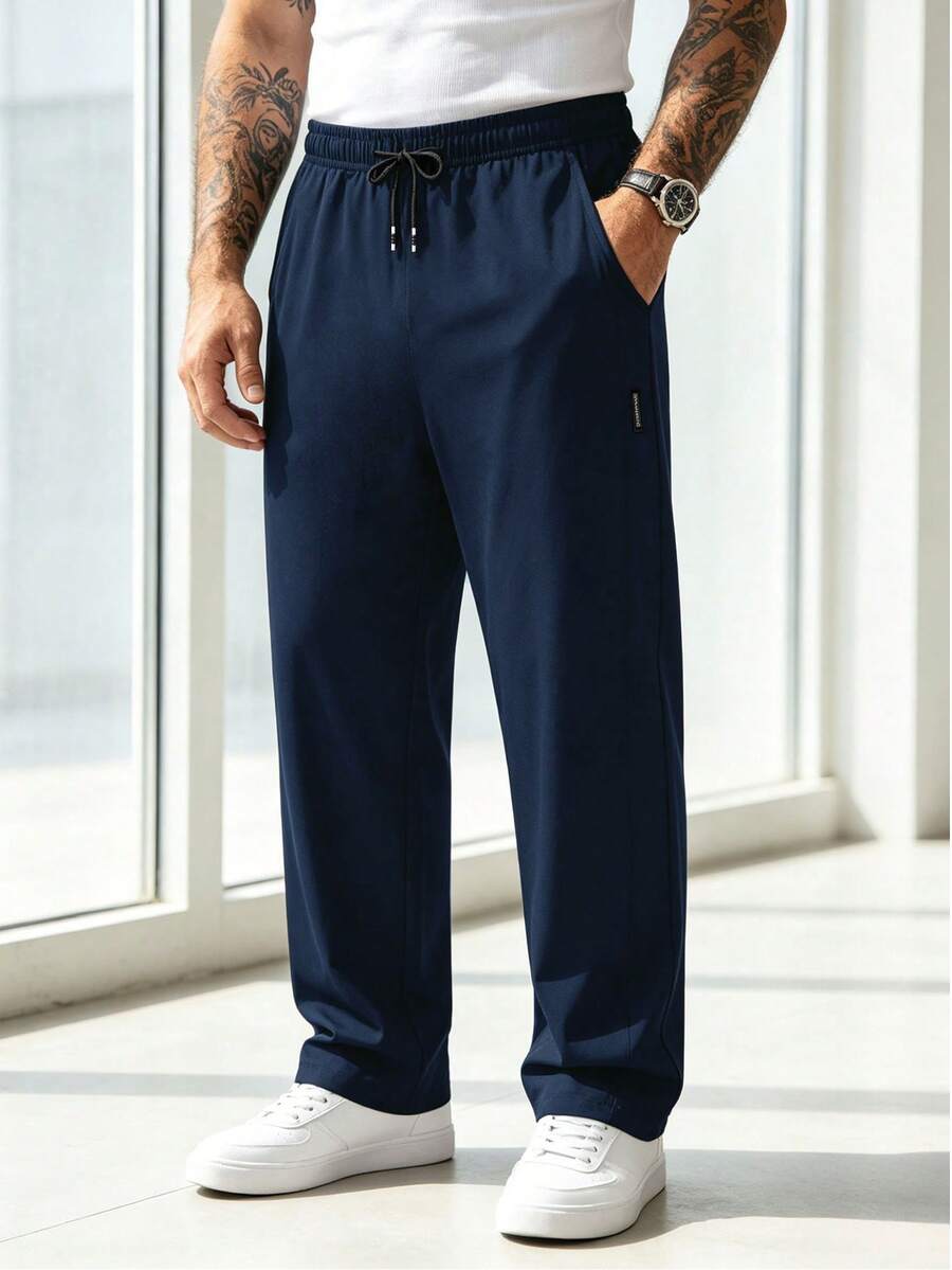 Plus Size Men's Summer Lightweight Sports Casual Straight Leg Pants, Unique Drawstring Design, Versatile Streetwear