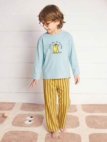 mini bala Boys Girls Cotton Loungewear Set, Soft Breathable Baby Pajamas Top & Pants, 2026 Autumn Winter - Gray Blue - View 4