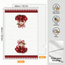 2件組紅色格紋蝴蝶結櫻桃圖案超細纖維廚房抹布，40*60cm/15.7*23.6in，單面印花，適用於餐廳廚房浴室裝飾的洗碗布，節日禮物 - 彩色 - 查看 2
