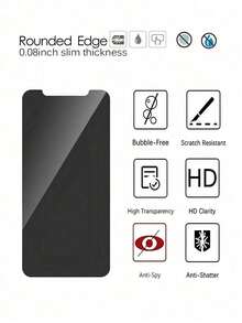 BOLLYMORE 3pcs Anti-Peeping Privacy Tempered Glass Screen Protector, Non-Full Screen, Anti-Shatter, Compatible With IPhone 17Pro Max/17 17Pro/17 Air/16 Pro Max/16/16 Pro/16 Plus/15 Pro Max/15/15 Pro/15 Plus/14 Pro Max/14/14 Pro/14 Plus/13 Pro Max/13/13 Pro/12/12 Pro/12 Pro Max/11/11 Pro Max All Series - Clear - View 6