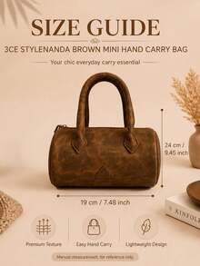 3CE Sanxi Yu Brown Mini Handbag, 19*24cm, Smooth Synthetic Leather Material With Zipper, Lightweight Design For Daily Commute, Short Trips And Personal Item Storage - Brown - View 10