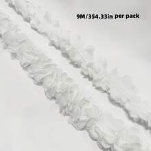 1米/39.37英寸 3D雪纺蕾丝花，手持花卉装饰，适用于鞋子、帽子、服装DIY，以及作为服装配饰或泳装装饰 - 白色 - 查看 10