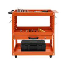 YUNRUX 3-Tier Tool Cart, Rolling Tool Trolley, Tool Storage Cart 550lbs - Orange - View 1