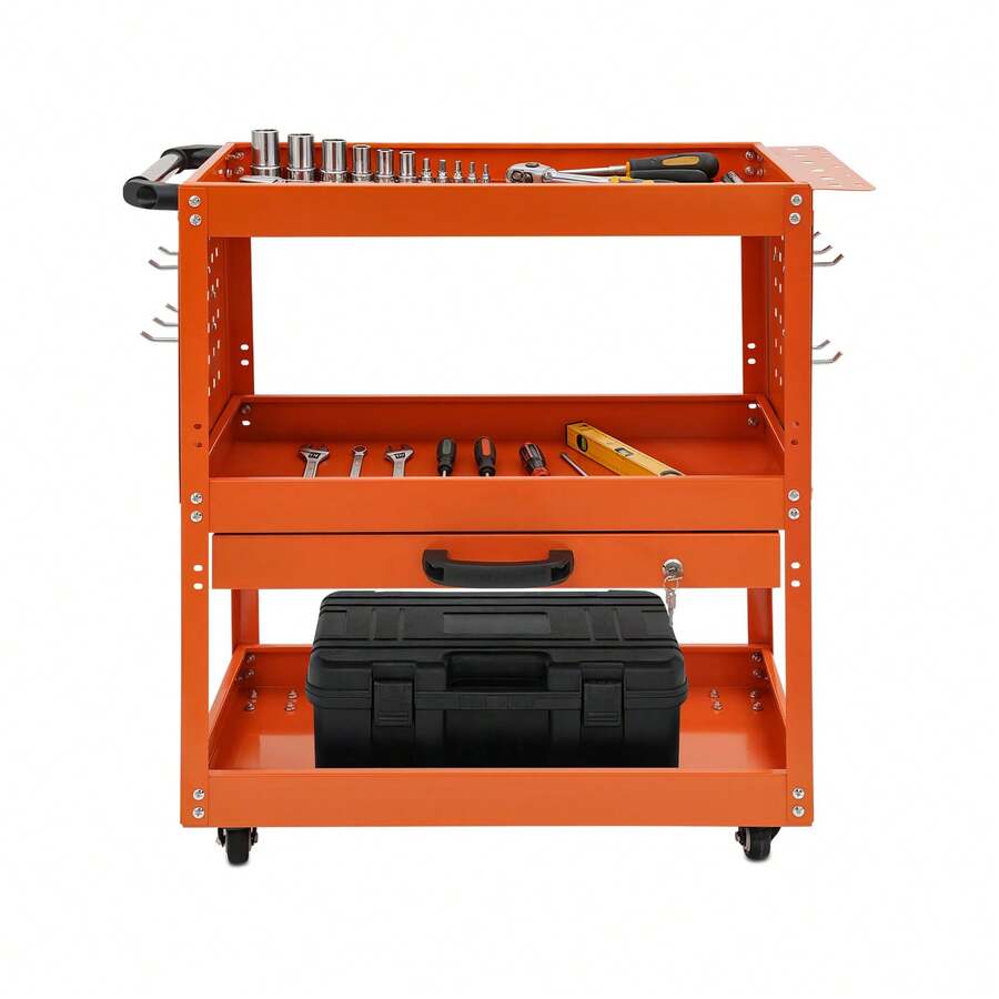 YUNRUX 3-Tier Tool Cart, Rolling Tool Trolley, Tool Storage Cart 550lbs - Orange - View 1