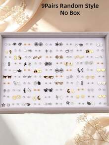 9/18 Pasang/Set Anting-Anting Unisex 3-in-1 Motif Bunga Kupu-kupu Hati Berlian Imitasi, Hadiah Kencan Romantis, Aksesoris Perhiasan untuk Pemakaian Sehari-hari, Gaya Acak - Anting tiga-dalam-satu dari baja tahan karat - View 9
