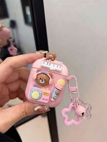 3D Music Bear Compatible With Airpods 5 Protective Case, Korean Cartoon Band Bear Earphone Shell + Star Bell Pendant, Daily Dating Portable Storage Accessory, Compatible With AirPods 1/2/3/4/5/Pro/Pro2/Pro3, Affordable Gift For Girlfriends - Pink - View 10