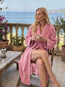 Bathrobe Soft Touch Contain Cotton Bathrobe For Women & Men - Made In Turkey, Lightweight, Absorbent, Comfortable Bath Robe - Rose Red - View 6