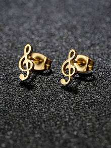 1 Par De Pendientes De Moda Con Forma De Clave De Sol Alta Para Mujeres - notas musicales - Ver 11