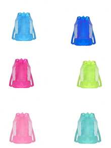 1pc Large Capacity Mesh Beach Toy Bag, Breathable Drawstring Backpack, Colorful Summer Storage Bag For Pool, Outdoor Sports, Swimming Accessories, Camping, Beach Essentials, Shell Collecting, Beach Toys, Toy Storage Organizer, Cruise Travel Must-Have - A - View 6