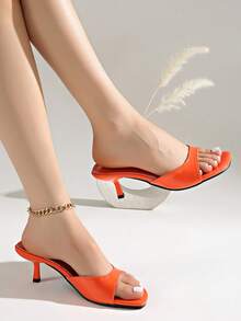 2026 Spring/Summer New Women's Shoes, Mule Style Mid/Low Heel Sandals,Kitten Heels - Burnt Orange - View 10