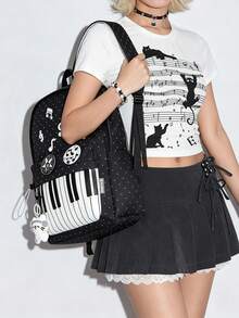 Nicekee Fashion 大容量多口袋單肩包，小眾設計復古字母與鋼琴圖案單肩包，適合購物與上學 - 彩色 - 查看 5