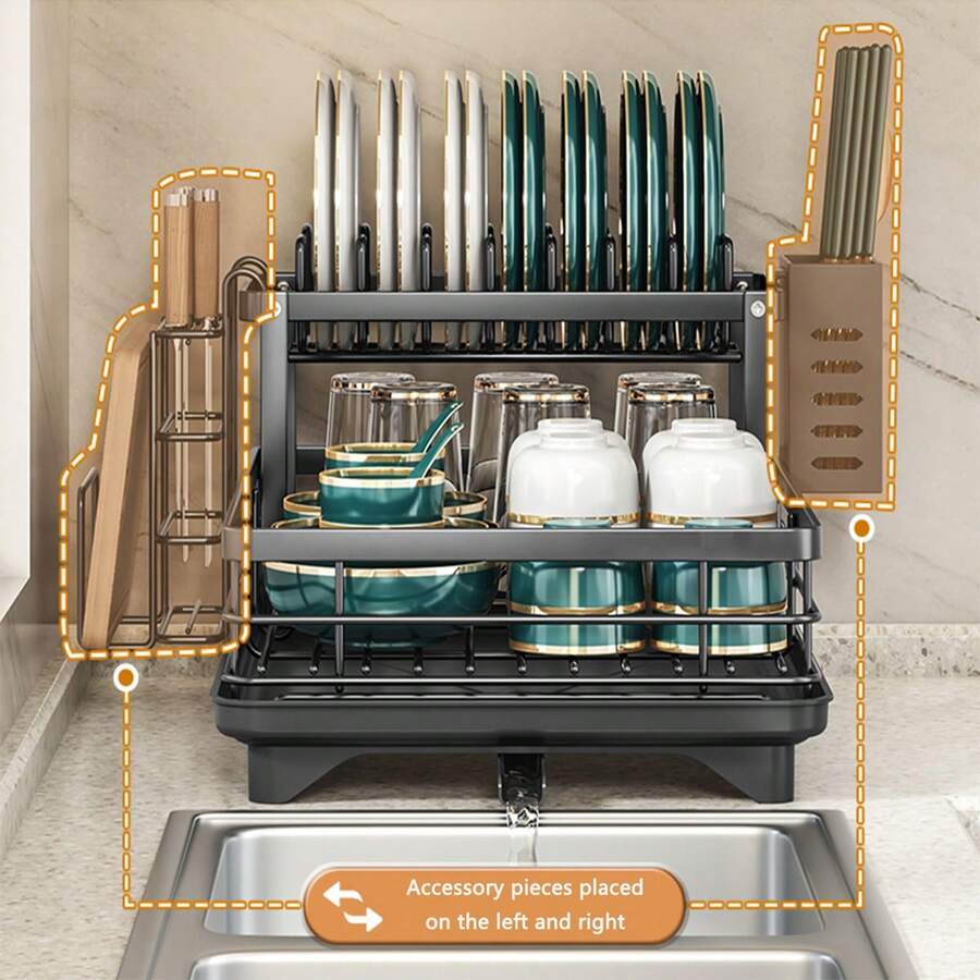 Kitchen Countertop Dish Drying Rack - Thickened Carbon Steel Construction With Drainage Pipe, Strong Load-Bearing Capacity, Moisture-Proof And Rust-Resistant, Large Capacity For Plates, Bowls, Cups And Cutting Boards, Keeps Kitchen Countertop Organized And Tidy - Multicolor - View 1