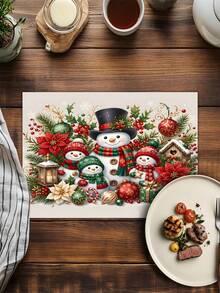 2/4pcs Christmas Linen Placemats, Snowman, Poinsettia, Christmas Ball, Christmas Elf, Gingerbread Man, Christmas Tree Patterns, Suitable For Dining Room, Kitchen, Winter Christmas New Year Family Gathering, Great Holiday Gift Choice - Multicolor - View 3