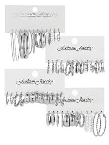 24pcs Bohemian Style Women Metal Earrings Set, Includes Faux Pearl Earrings And C-Shaped Earrings, Suitable For Daily Wear, Parties And Holiday Gifts - Multicolor - View 7