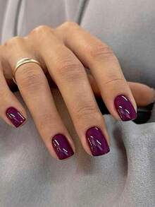 24 Peças Unhas Postiças Acrílicas Curtas Europeias & Americanas, Estilo Menina Doce Minimalista, Cor Roxa Sólida, Cobertura Total, Brilhantes, Reutilizáveis, Perfeitas para Meninas e Mulheres. Inclui 1 Peça de Cola de Gelatina e 1 Peça de Lixa de Unha. Fácil de Usar: Após Aparar e Limpar as Unhas, Selecione o Tamanho de Unha Apropriado, Aplique a Cola de Gelatina e Pressione as Unhas por 15 Segundos para Obter Belas Unhas Novas. Recomendado Usar com Cola de Unha para Uso Mais Duradouro. - Roxo - Visão 2