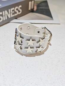 1pc Y2K Millennium Style PU Leather Wide Bracelet, Zinc Alloy 3D Pentagram Rivet Belt Buckle Wristband, Sweet Cool Punk Hip-Hop Multi-Color Versatile Adjustable Wrist Accessory - Star Bracelet - View 5