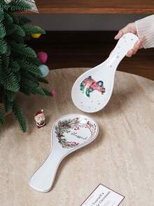 1pc Christmas Holly Ceramic Spoon Rest, Can Hold Soup Spoon And Long Handle Spoon, Kitchen Countertop Anti-Splash And Anti-Drop Spoon Holder, Suitable For Home Decor Tableware Storage, Tableware Cutlery, Soup Spoon Tray, Gift, Holiday Decoration - Multicolor - View 7