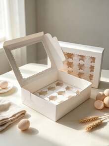8/4/3pcs/1PC Cupcake Boxes 12-Cavity Cupcake Holder Large Cake Box Suitable For Birthday Wedding Valentine's Day Gift Packaging Box Cake Box - Black - View 8