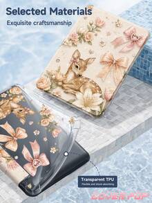 Floral Deer Pattern Compatible With IPad 10th Generation, 10.2/Mini6/Mini7/9.7 Inch, Galaxy Tab A9 Plus Tablet Protective Case, 3+ Years Anti-Bending, Built-In Pen Slot, Suitable For Kindle (11th Gen) 2022 Edition, Reinforced Silicone Corners, Auto Wake/Sleep Function, Perfect Daily Protection, Valentine's Day Christmas Spring Romantic Gift, Fashionable Minimalist Pattern - Multicolor - View 9