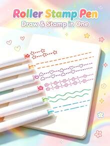 6 Colors Wavy Fluorescent Ink Border Pens, Suitable For DIY Projects And Curved Marking, Versatile Use, Ideal For School And Office. Random Colors, Back To School Creative Patterns, Party Gatherings, Birthday Gifts, Reward Small Gifts, Halloween Gifts, Christmas Gifts - Rollerball Pen - View 4