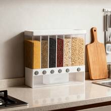 6-Compartment Multifunctional Dry Food Dispenser, Grain And Muesli Storage Container, Rice Dispenser With Graduated Measuring Cup For Household, Kitchen And Pantry Organization - 查看 5