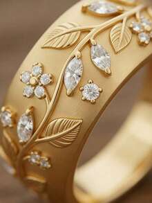 Tsnamer 1pc Vintage Elegant Carved Leaf & Flower Pattern Women's Ring, Gift Jewelry, Wedding Ring - Ring - View 4