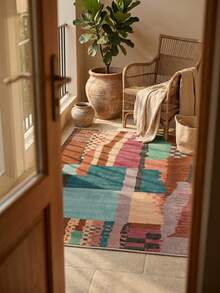 1 buah Karpet Klasik Maroko Motif Geometris Blok Warna Patchwork - Karpet Lembut Imitasi Kasmir, Cocok untuk Kamar Mandi, Dapur, Pintu Masuk, Lorong, Samping Tempat Tidur, Ruang Tamu, Kamar Tidur, Dapat Dicuci dengan Mesin Sepanjang Musim, Ukuran Besar, Dekorasi Rumah yang Estetis - MultiWarna - View 6