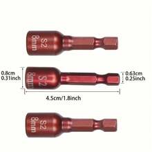 3pcs High Strength Magnetic Screwdriver Bits, 8Mm Hex Shank, Water And Stain Resistant, Red - Great For Hard Floors, Power Hand Drills, Tail Wires, Hex Sockets - 3pcs - View 5