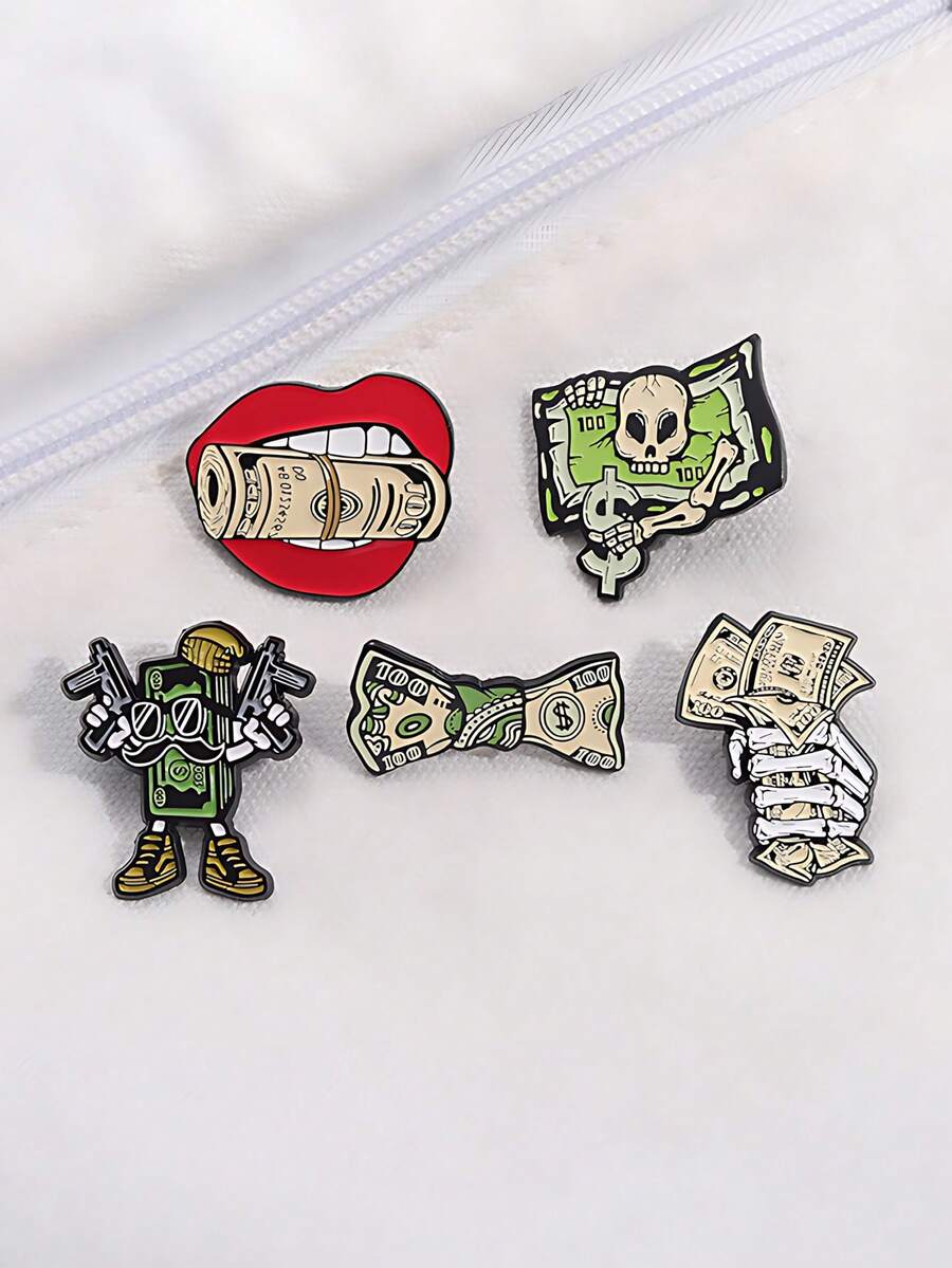 Gothic Money Brooch Skull Dollar Enamel Pin Streetwear Cash Badge For Bag Jacket Accessories - Multicolor - View 1