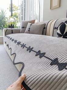 1PC Irregular Shaped Chenille Sofa Cushion With Black Bowknot Decorative Trim, Anti-Cat Scratch, All-Season Use, Easy Care And Machine Washable, Suitable For Pet Living Room, Bedroom, Office Home Decor Sofa Protector Cover - Light Grey - View 5