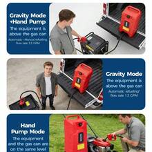 2 Pack 16 Gallon Portable Fuel Tank With Manual Pump – 60L HDPE Storage Caddy On Wheels, 10 FT Leak-Proof Transfer Siphon Hose For Gasoline & Fuel Injection System  For Car, Boat, Tractor, Generator - Red - View 3