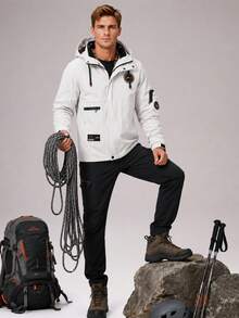 CZRLHYT Men's Hooded Drawstring Soft Shell Jacket, Suitable For Sports And Casual Wear, Large Front Pockets, Ideal Choice For Daily Outdoor Outfits - White - View 6