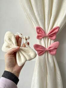 1/2 piezas Sujetadores de cortina con lazo de terciopelo multicolor, sujetadores de cortina ajustables sin taladro con perlas falsas, adecuados para cortinas, dormitorio, sala de estar, decoración del hogar, múltiples colores disponibles (negro/rosa/rojo/blanco) - Multicolor - Ver 6