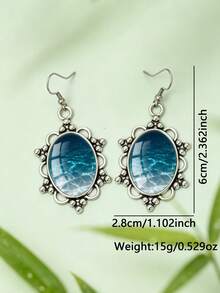 1 Pair Ocean-Themed Underwater Beach Pattern Oval Hollow Polka Dot Lace Earrings, Suitable For Women's Daily Wear - Silver - View 4