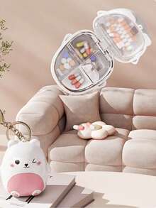 1pc Cute Bear Pill Box, Weekly Portable Pill Box With Keychain, 7-Day Medication Storage Box, Compact Sealed Large Capacity Pill Box, Suitable For Pocket And Bag, Travel And Daily Care Essential - View 3