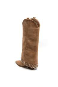 VIKIVIKI SHOES Women's Studded Biker Boots With Buckle, Pointed Toe, Rock Style, Y2K, Ideal For City, Parties, And Autumn/Winter - 駝色 - 查看 9