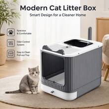 Large Enclosed Cat Litter Box, Top Entry, High Side Walls, Foldable Easy-To-Clean Pull-Out Tray, Effective Odor Control, Spacious Interior, Suitable For Large Cats, Tool-Free Assembly, Comes With Hanging Litter Scoop, Modern Home Design - one-size - View 4