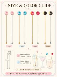 1/4 cái que khuấy đồ uống hình bánh donut dễ thương, cán dài, dùng cho cocktail và cà phê, dụng cụ quầy bar tiệc - Nhiều màu - Xem 2