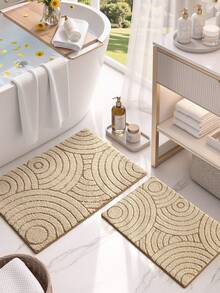 DAJIANG 1pc Flocked Bathroom Mat, Khaki Striped Geometric Pattern, Nordic Minimalist Elegant Style, Thick & Soft, Non-Slip TPR Bottom, Fluffy & Absorbent, Machine Washable, Suitable For Bathroom, Living Room, Kitchen, Bedroom And Holiday Decor - Multicolor - View 7