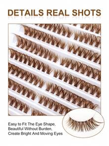 Sibeuna 180pcs Brown Cluster False Eyelashes D Curl 60D 8-16mm Graduated Length Single Lash Natural Look Lifted Corner Lashes Eye-Enlarging Suitable For Daily Wear - D - View 3