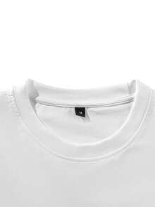 Men Spring Autumn Solid Color Drop Shoulder Long Sleeve Tee, Loose Fit Basic Crew Neck Casual Undershirt - White - View 6